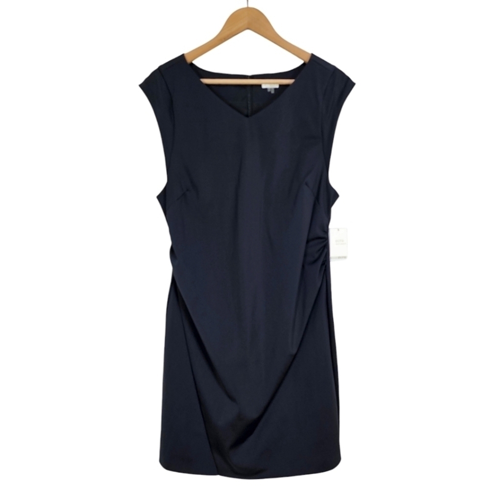 Ecru Little Black Dress Sz 12 V-Neck Cap Sleeve Midi Business Sophisticated Chic
